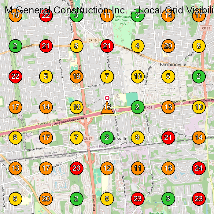 M.General Construction Inc. Roofing Contractor GeoGrid ranking map for None